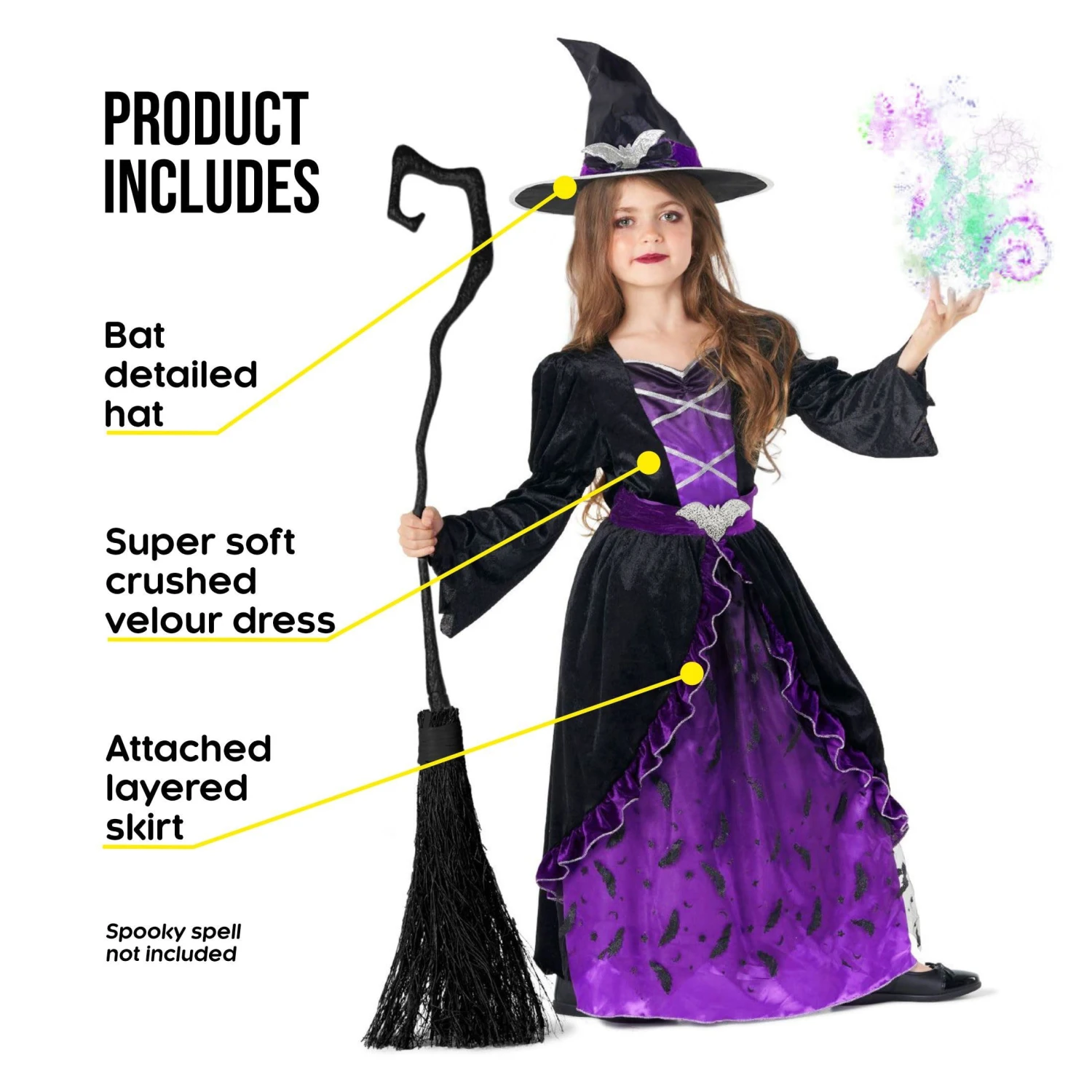 Kids Purple Witch Costume 4 Kids Purple Witch Costume - immagine 2