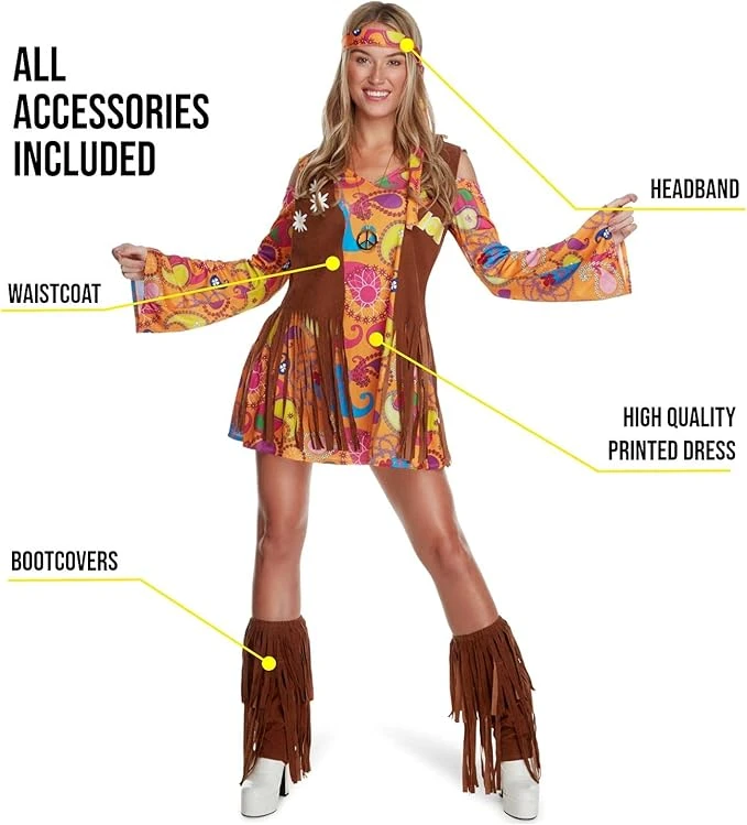 Womens Short Hippie Dress Costume 4 Womens Short Hippie Dress Costume - immagine 2