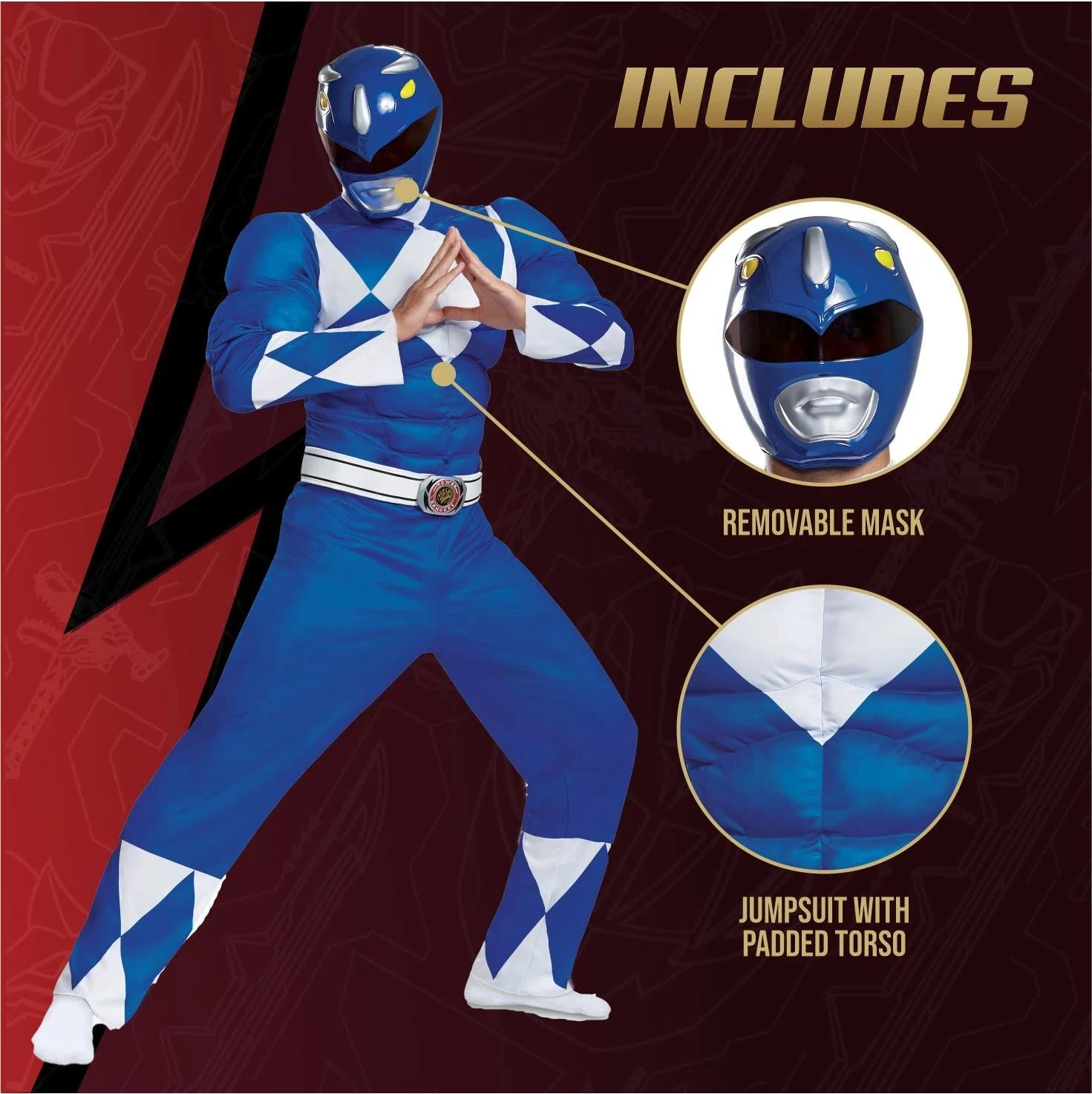 Costume Power Ranger Blu Muscoloso Adulti 4 Costume Power Ranger Blu Muscoloso Adulti - immagine 2