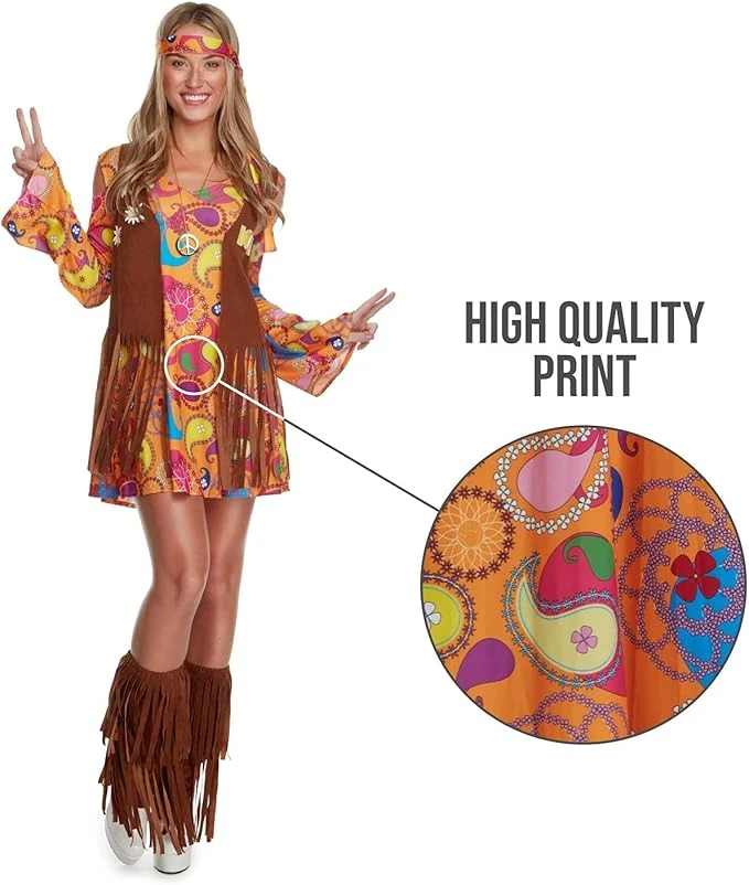 Womens Short Hippie Dress Costume 5 Womens Short Hippie Dress Costume - immagine 3