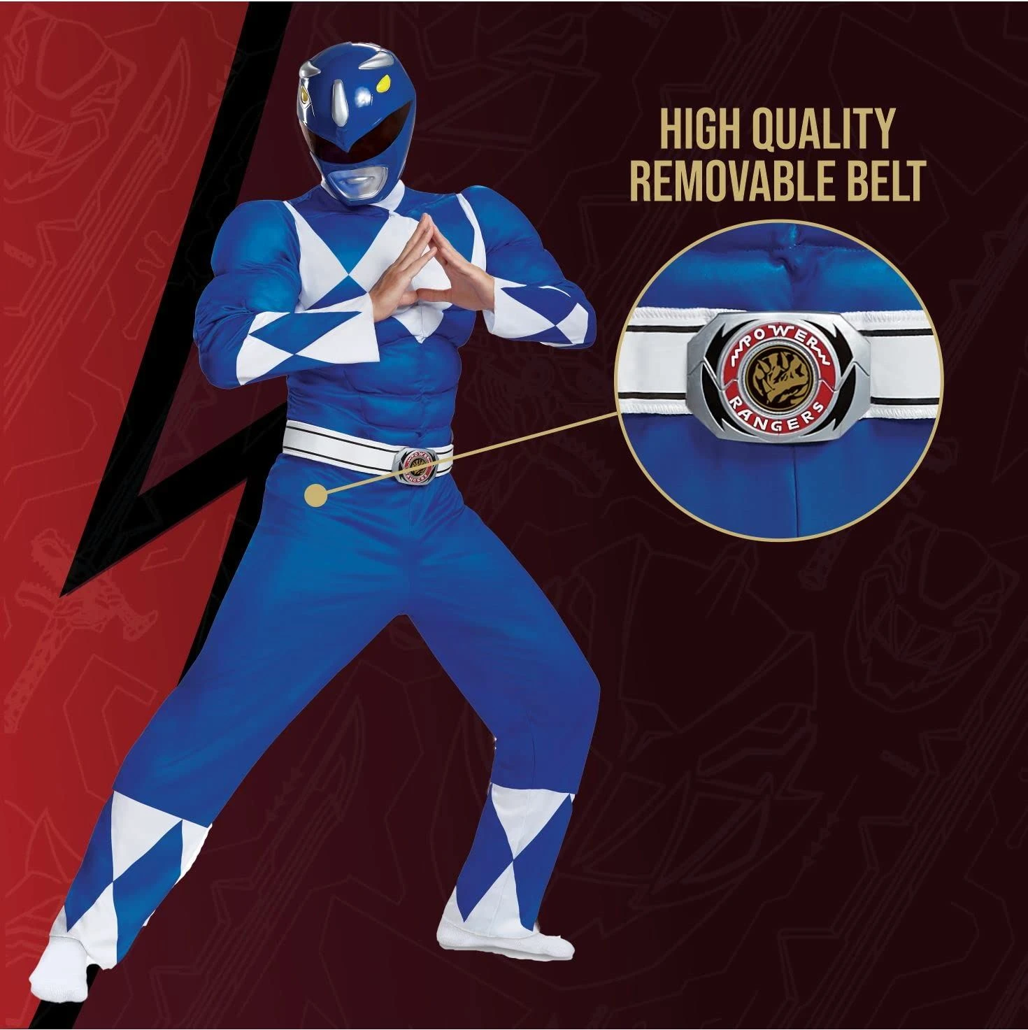 Costume Power Ranger Blu Muscoloso Adulti 5 Costume Power Ranger Blu Muscoloso Adulti - immagine 3