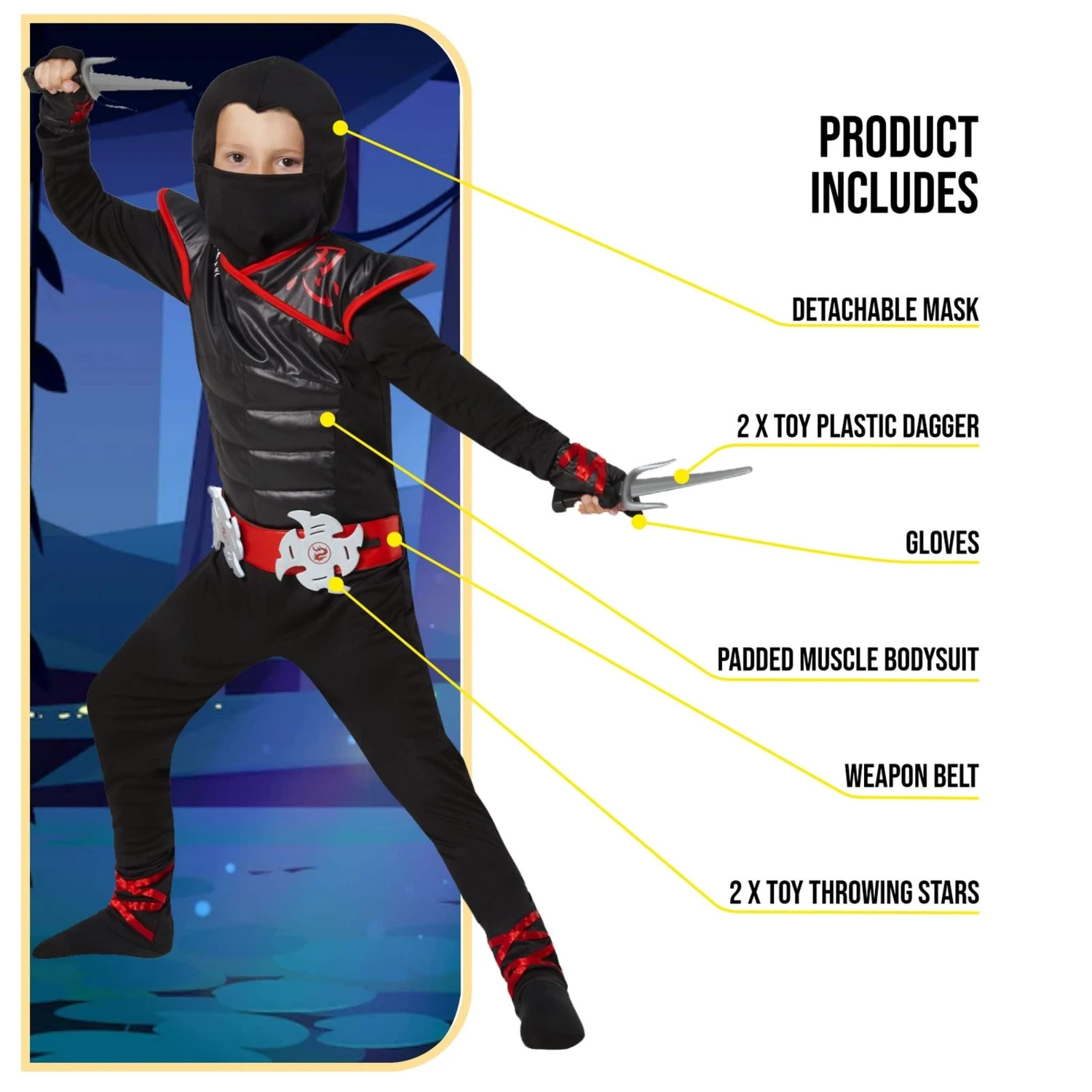 Costume Da Ninja Mortale Nero E Rosso Per Bambini 4 Costume Da Ninja Mortale Nero E Rosso Per Bambini - immagine 2
