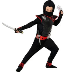 Costume Da Ninja Mortale Nero E Rosso Per Bambini