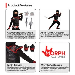 Costume Da Ninja Mortale Nero E Rosso Per Bambini 15 Costume Da Ninja Mortale Nero E Rosso Per Bambini -Vendite Morphsuits kids black and red ninja costume 4