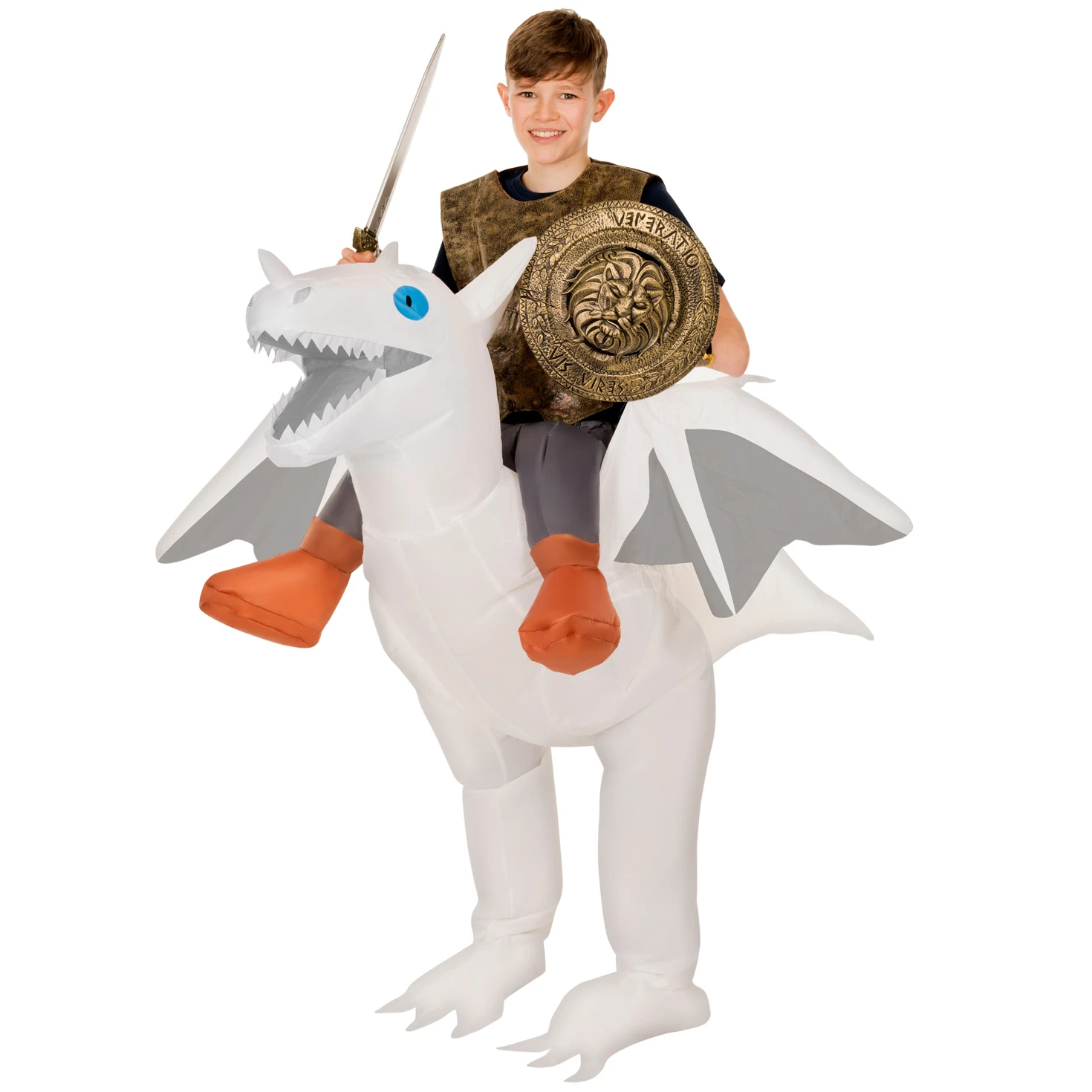 Costume Gonfiabile Drago Bianco Cavalcabile Bambino 3 Costume Gonfiabile Drago Bianco Cavalcabile Bambino