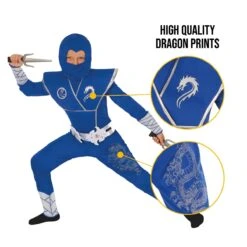 Costume Ninja Blu E Argento Per Bambini Con Zaino -Vendite Morphsuits mckbsdnb blue silver ninja backpack new4