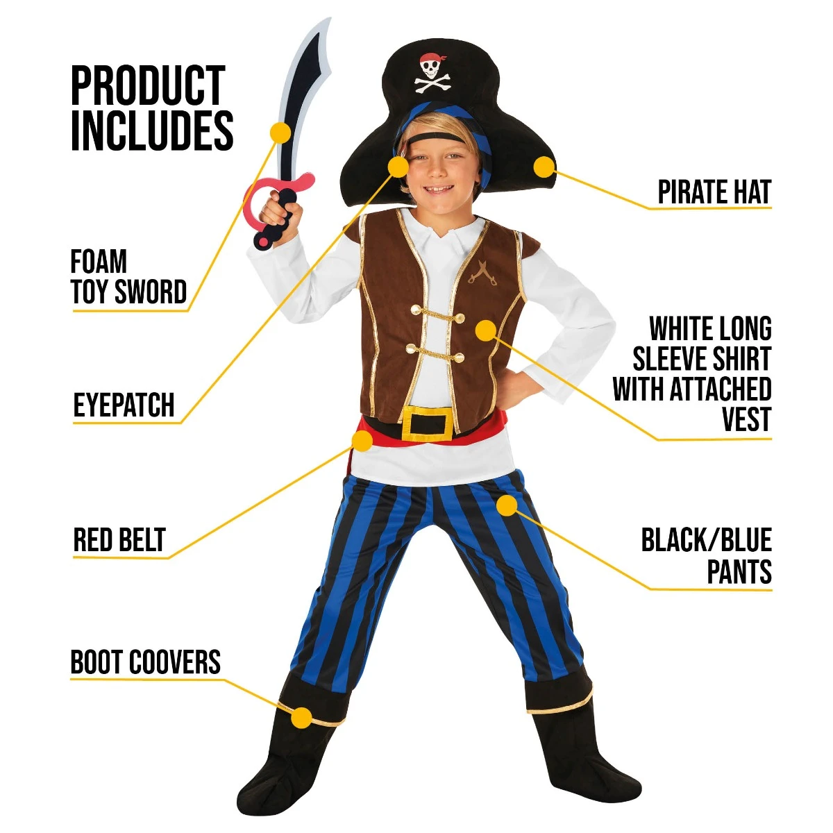 Costume Da Pirata A Strisce Blu Per Bambini 4 Costume Da Pirata A Strisce Blu Per Bambini - immagine 2