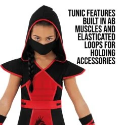 Costume Da Ninja Drago Nero E Rosso Da Ragazza -Vendite Morphsuits mckddn dragon ninja kids red black 10