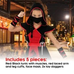 Costume Da Ninja Drago Nero E Rosso Da Ragazza -Vendite Morphsuits mckddn dragon ninja kids red black 11