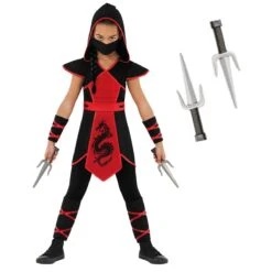 Costume Da Ninja Drago Nero E Rosso Da Ragazza -Vendite Morphsuits mckddn dragon ninja kids red black 1