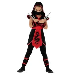 Costume Da Ninja Drago Nero E Rosso Da Ragazza -Vendite Morphsuits mckddn dragon ninja kids red black 3