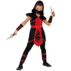 Costume Da Ninja Drago Nero E Rosso Da Ragazza