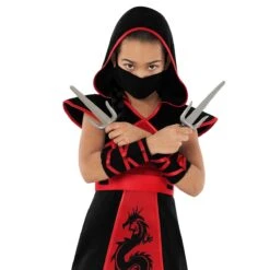 Costume Da Ninja Drago Nero E Rosso Da Ragazza -Vendite Morphsuits mckddn dragon ninja kids red black 6