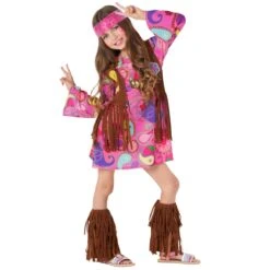 Costume Da Ragazza Hippie Rosa Per Bambini