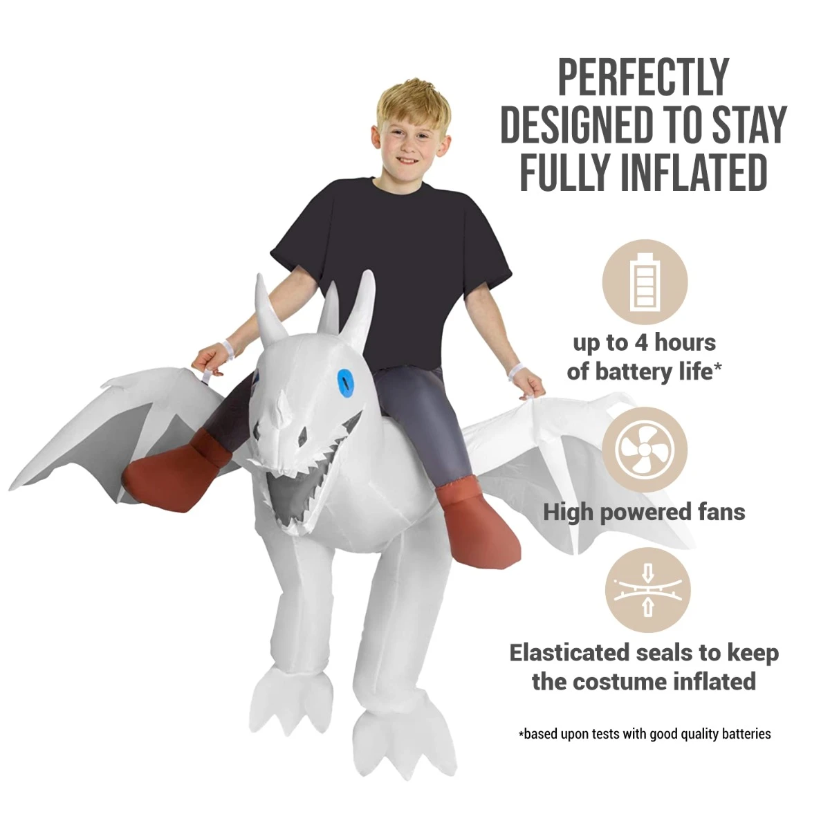 Costume Gonfiabile Drago Bianco Cavalcabile Bambino 4 Costume Gonfiabile Drago Bianco Cavalcabile Bambino - immagine 2