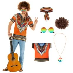 Kit Costume Hippie Arancione Da Uomo -Vendite Morphsuits mcmhko hippie kit orange 8