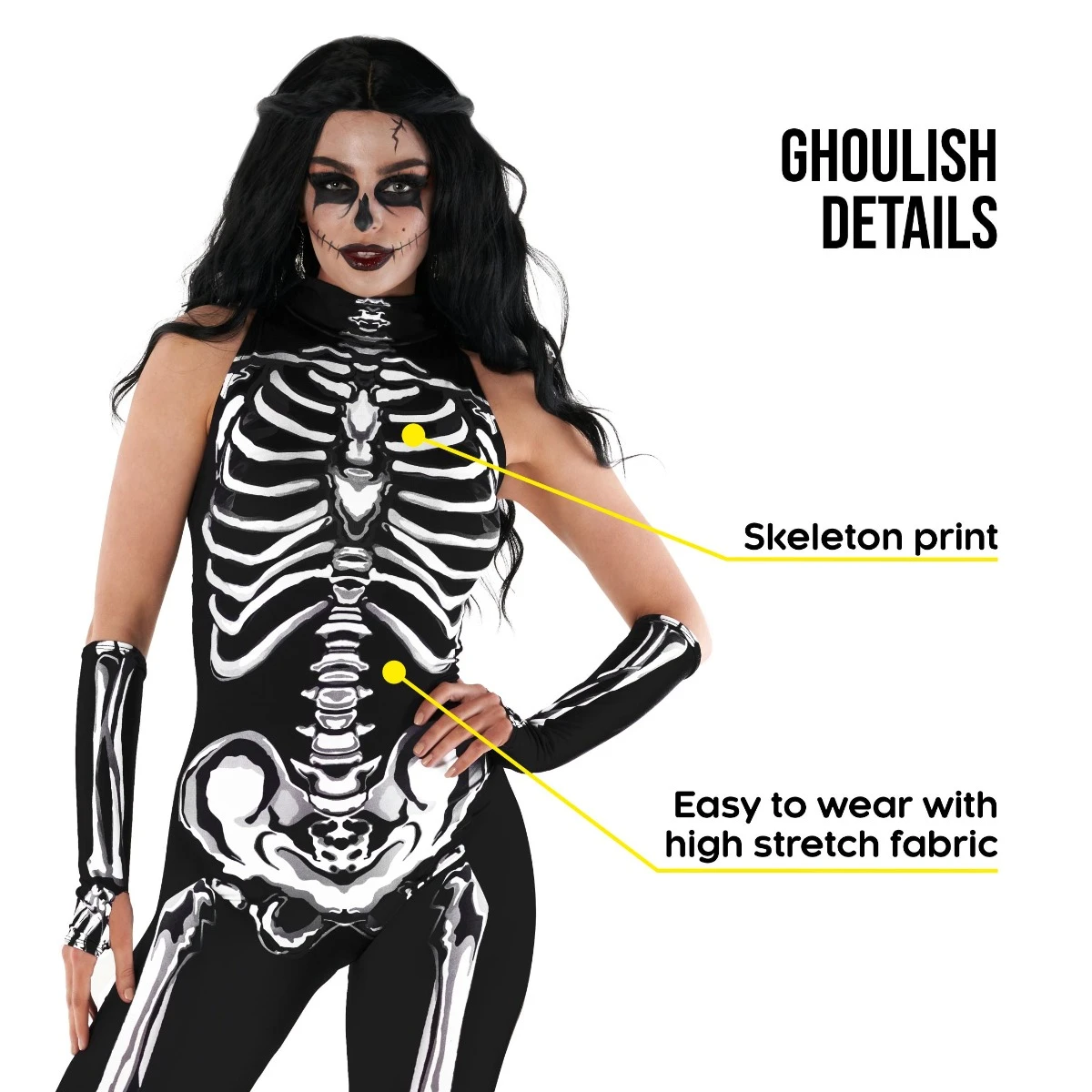 Womens Sleeveless Skeleton Bodysuit Costume 4 Womens Sleeveless Skeleton Bodysuit Costume - immagine 2
