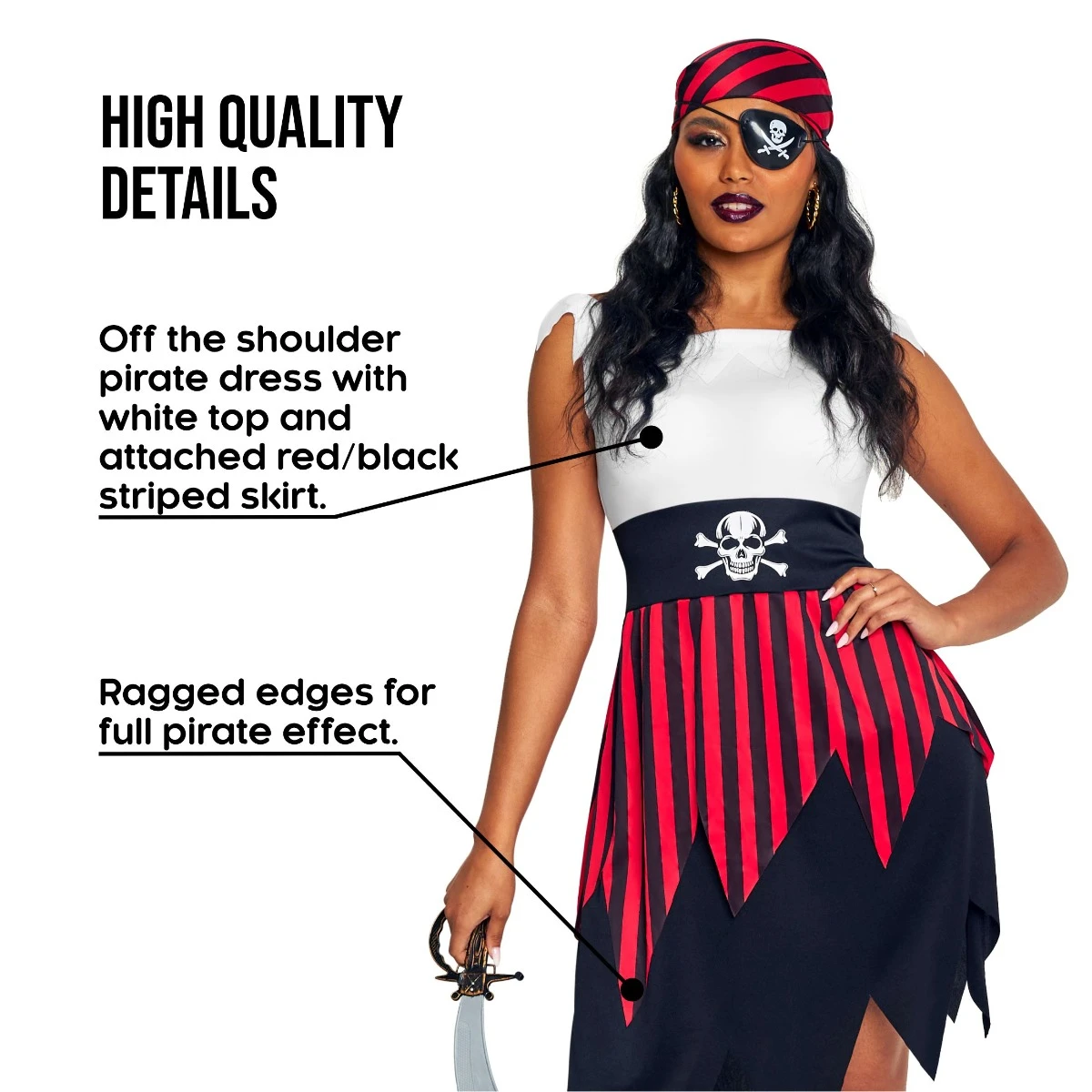 Womens Pirate Deckhand Costume Dress 5 Womens Pirate Deckhand Costume Dress - immagine 3