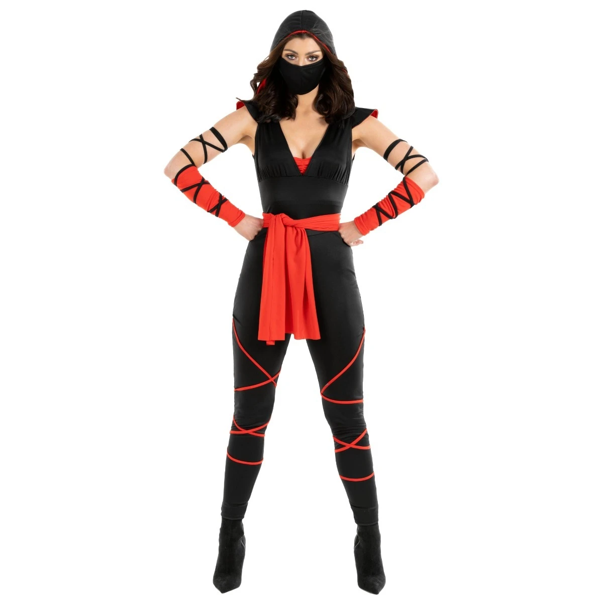 Costume Ninja Nero/rosso Da Donna 10 Costume Ninja Nero/rosso Da Donna - immagine 8