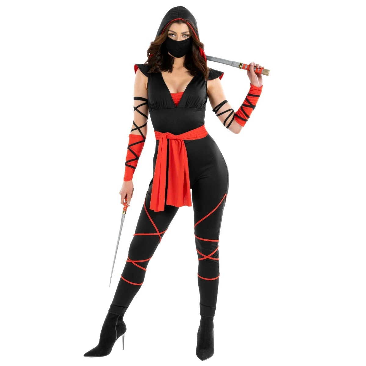 Costume Ninja Nero/rosso Da Donna 8 Costume Ninja Nero/rosso Da Donna - immagine 6