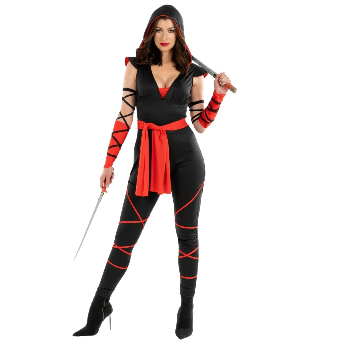 Costume Ninja Nero/rosso Da Donna 9 Costume Ninja Nero/rosso Da Donna - immagine 7