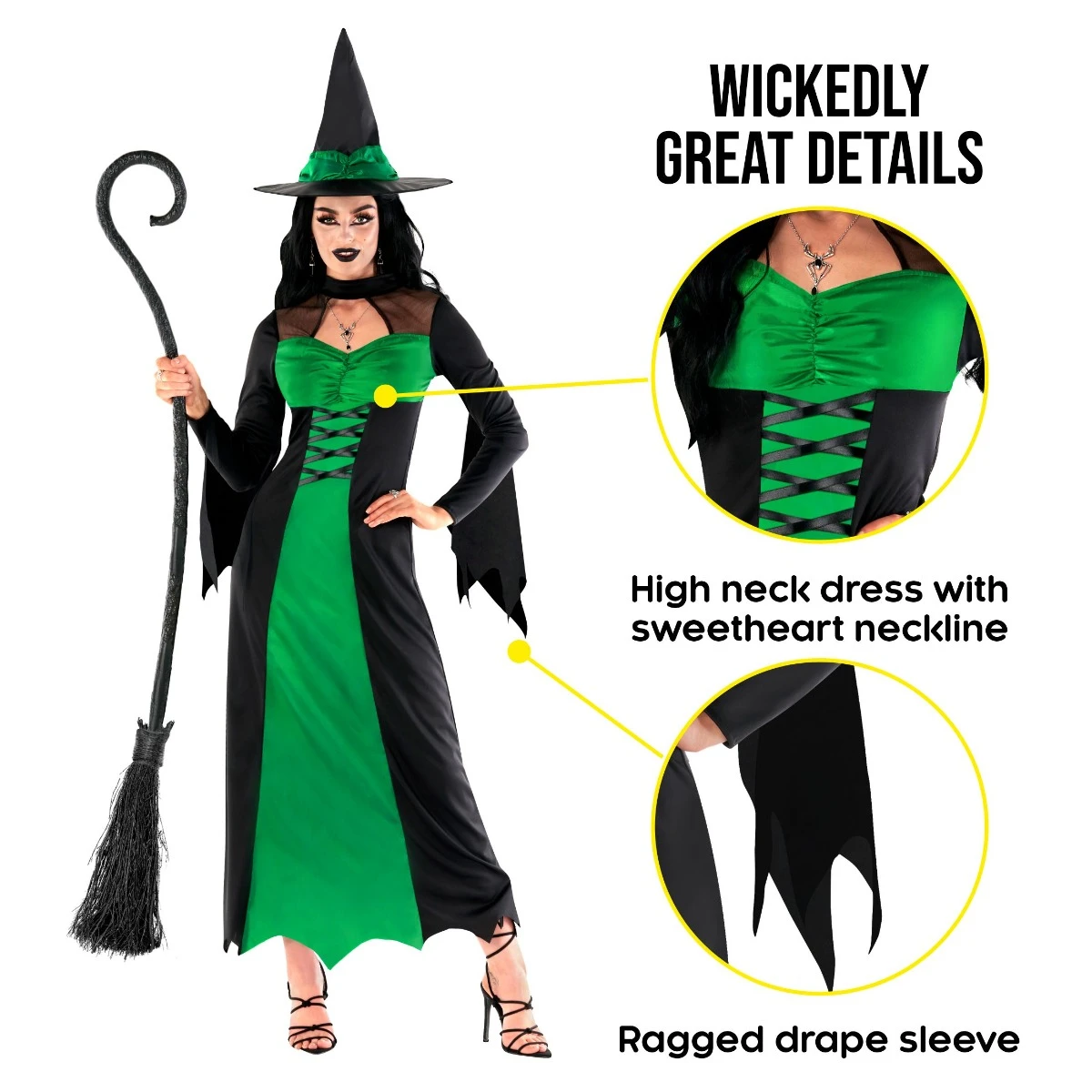 Costume Da Strega Cattiva Verde Per Donna 5 Costume Da Strega Cattiva Verde Per Donna - immagine 3