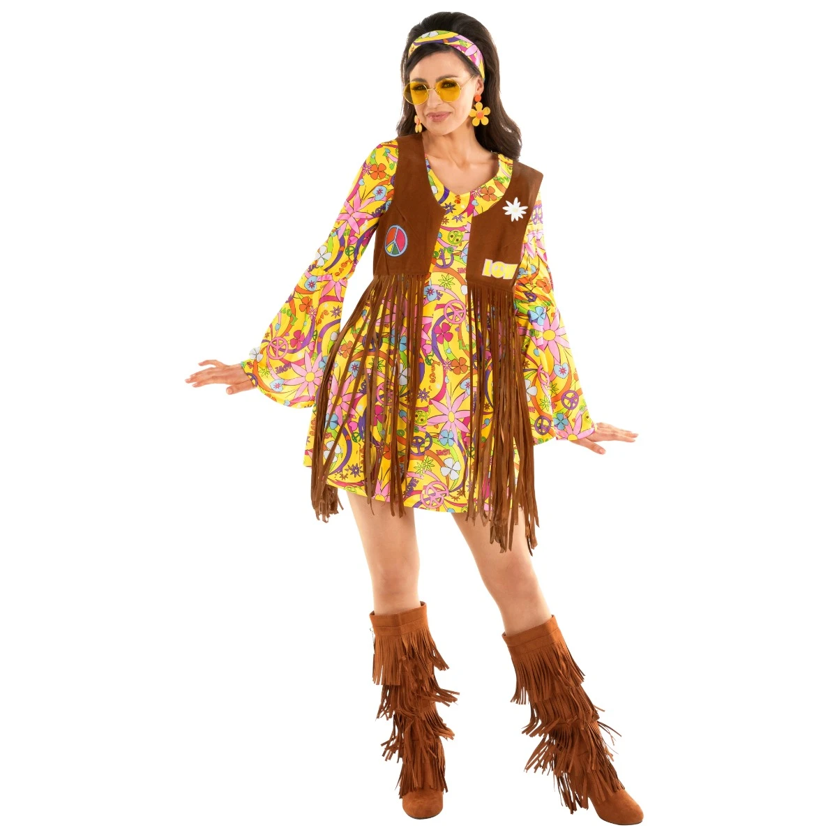 Womens Yellow Hippie Costume Dress 3 Womens Yellow Hippie Costume Dress