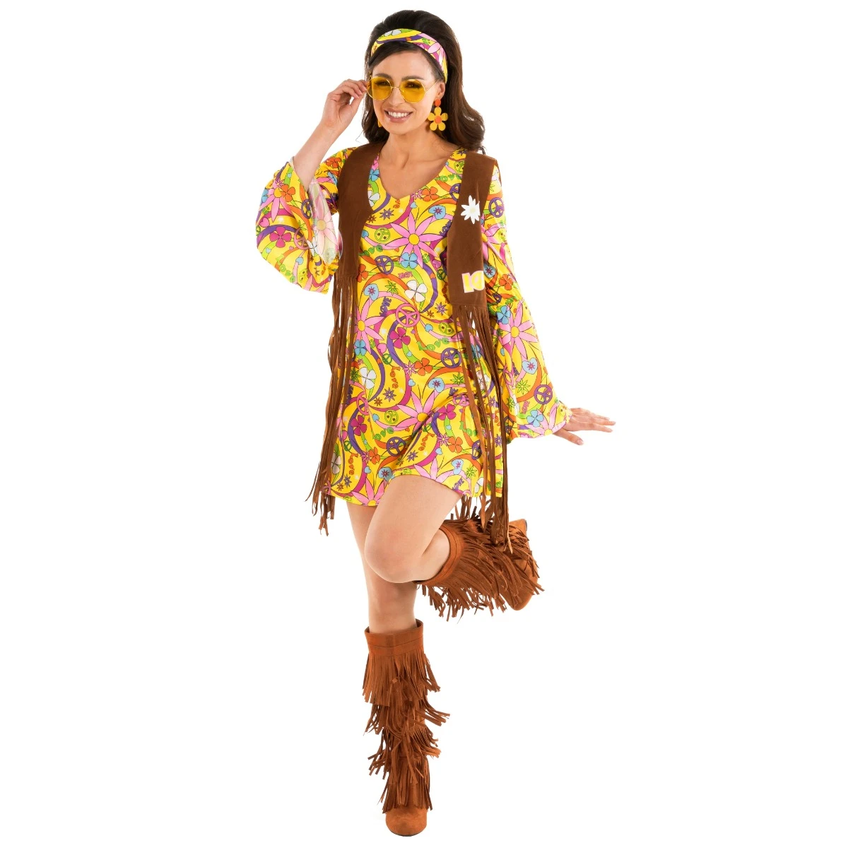 Womens Yellow Hippie Costume Dress 9 Womens Yellow Hippie Costume Dress - immagine 7