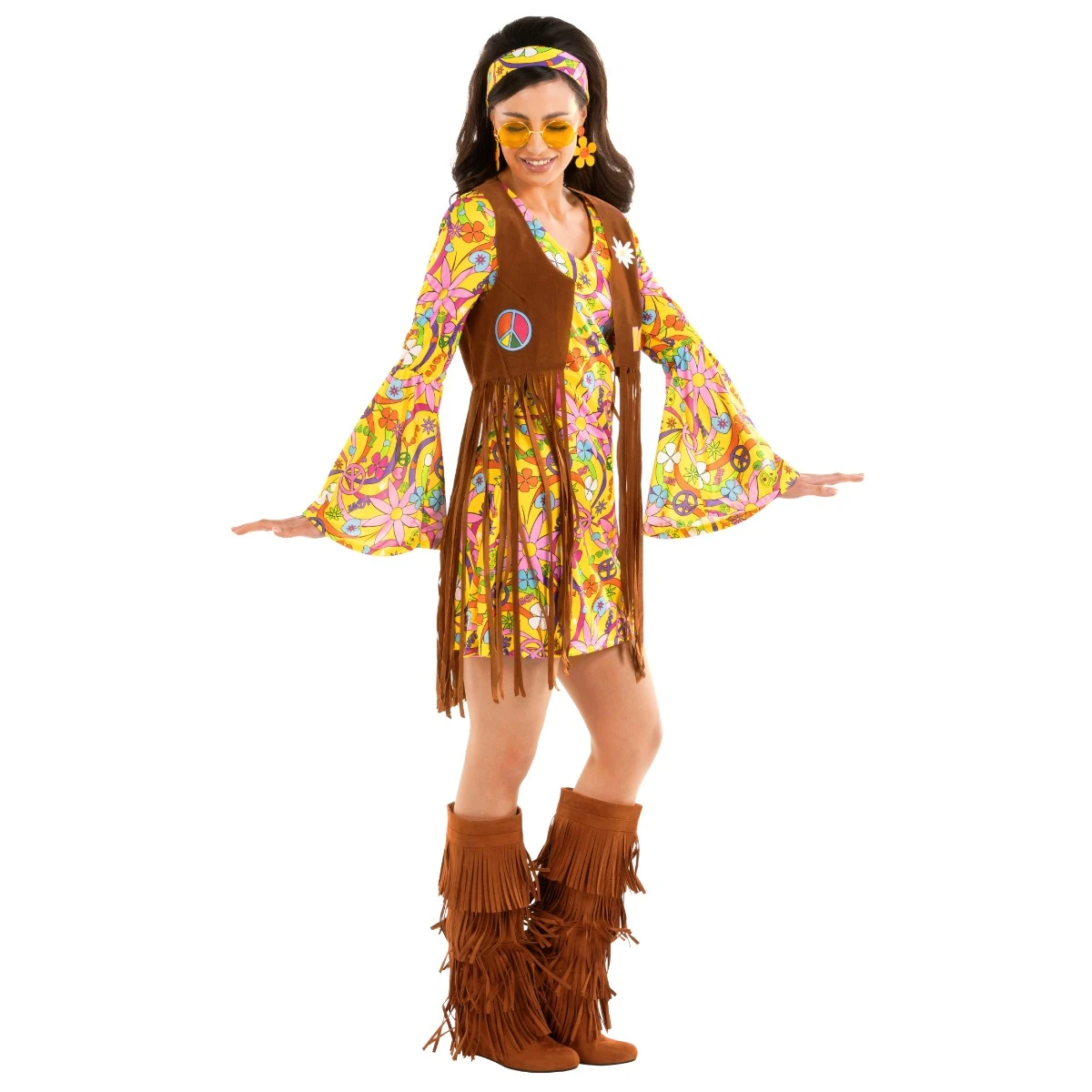 Womens Yellow Hippie Costume Dress 10 Womens Yellow Hippie Costume Dress - immagine 8