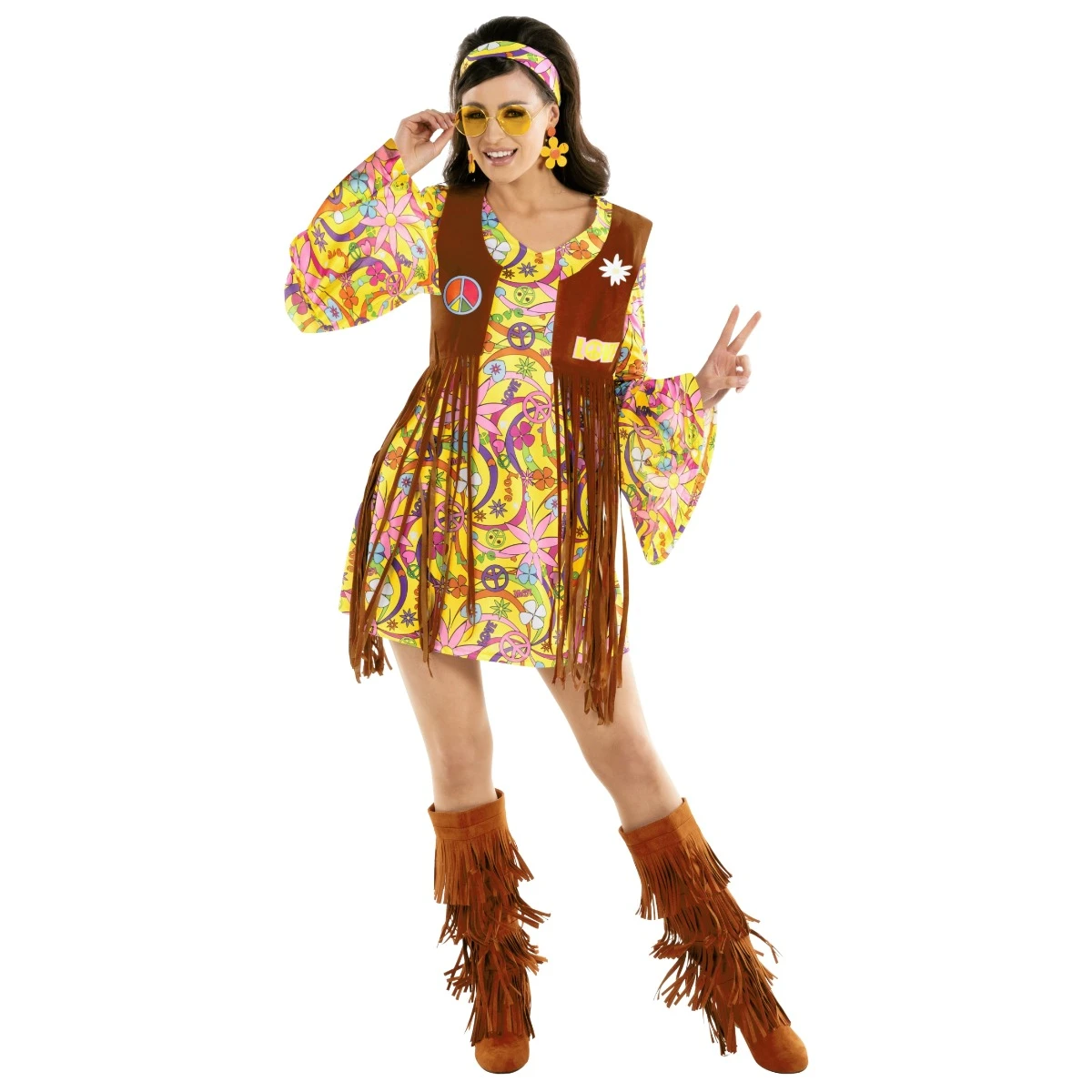Womens Yellow Hippie Costume Dress 11 Womens Yellow Hippie Costume Dress - immagine 9