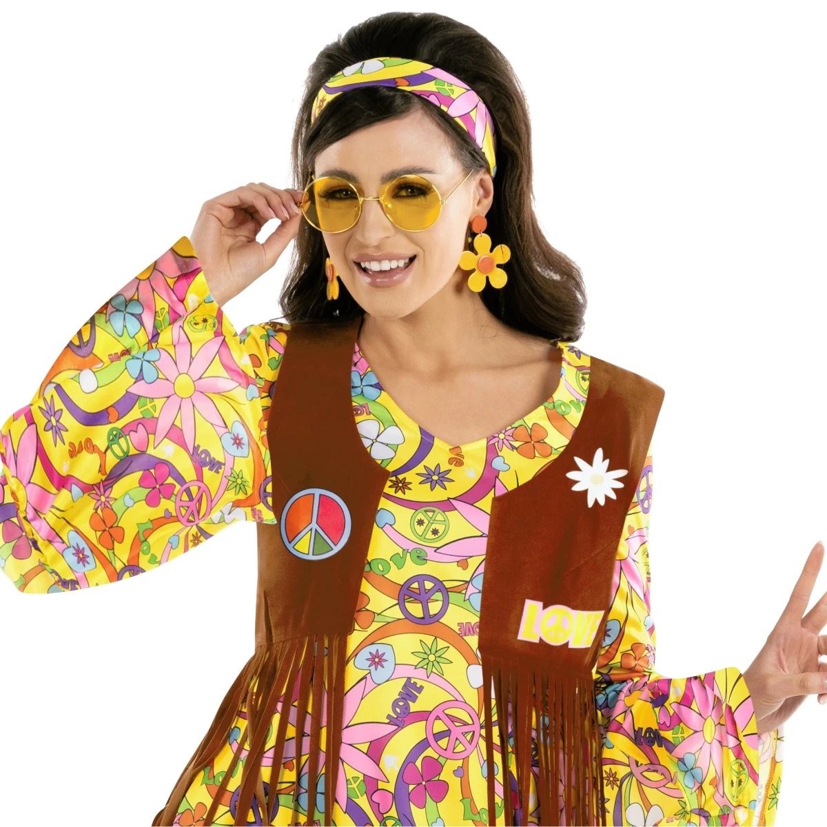 Womens Yellow Hippie Costume Dress 6 Womens Yellow Hippie Costume Dress - immagine 4