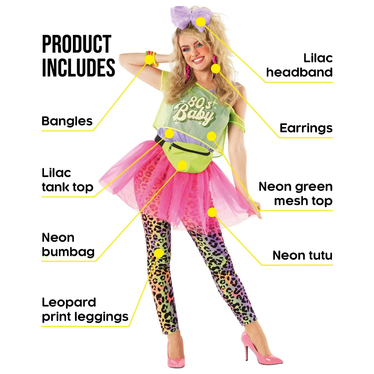 80s Neon Tutu Costume Womens 4 80s Neon Tutu Costume Womens - immagine 2