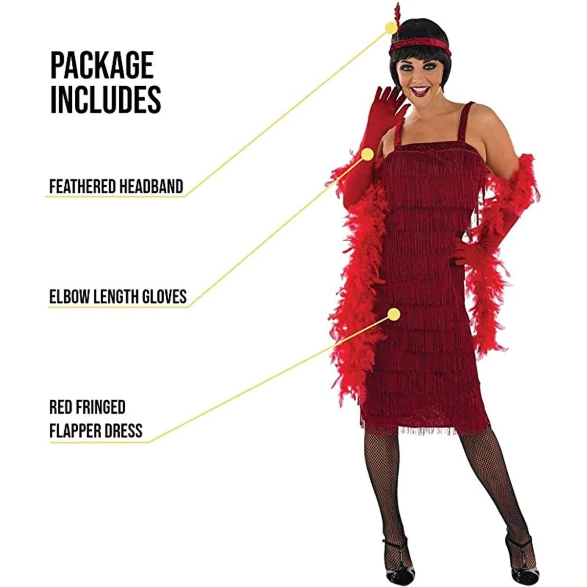 Womens Red Flapper Girl Costume 4 Womens Red Flapper Girl Costume - immagine 2
